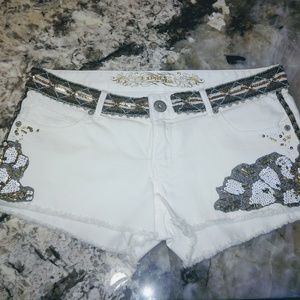 Express sequined white denim shorts
